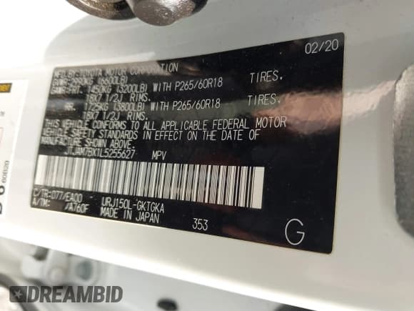 ✅ 2020 Lexus GX 460 Premium • VIN: JTJAM7BX1L5255627 • Lot: 43157075. Wystawiony na IAAI z przebiegiem 53 137 mil. Bezpłatny archiwum sprzedaży aukcyjnych z USA i szczegółowy raport historii pojazdu na DreamBid. Zdjęcie 9.