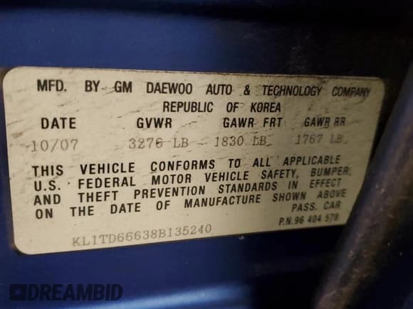 ✅ 2008 Chevrolet Aveo LS • VIN: KL1TD66638B135240 • Lot: 44612315. Wystawiony na Copart z przebiegiem 159 712 mil. Bezpłatny archiwum sprzedaży aukcyjnych z USA i szczegółowy raport historii pojazdu na DreamBid. Zdjęcie 13.