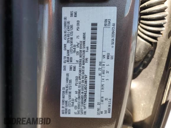 ✅ 2018 Ford F-250 XLT • VIN: 1FT7W2B62JEC08797 • Lot: 86644835. Listed on Copart with 113,813 mi. Free auction sales archive from the USA and detailed vehicle history report at DreamBid. Image 13.