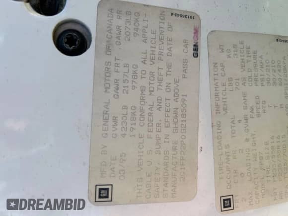 1995 Chevrolet Camaro Z28 z VIN 2G1FP22P0S2185091, wystawiony jako Copart lot #47661355 z przebiegiem 159 032 mil mil oraz Czysty tytuł • Clean title. Historia ofert i sprzedaży dostępna na DreamBid. Obrazek 10.