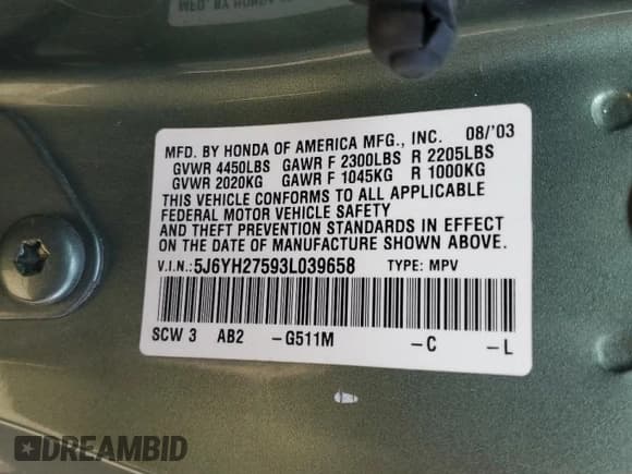 ✅ 2003 Honda Element EX • VIN: 5J6YH27593L039658 • Lot: 77979904. Wystawiony na Copart z przebiegiem 199 831 mil. Bezpłatny archiwum sprzedaży aukcyjnych z USA i szczegółowy raport historii pojazdu na DreamBid. Zdjęcie 13.