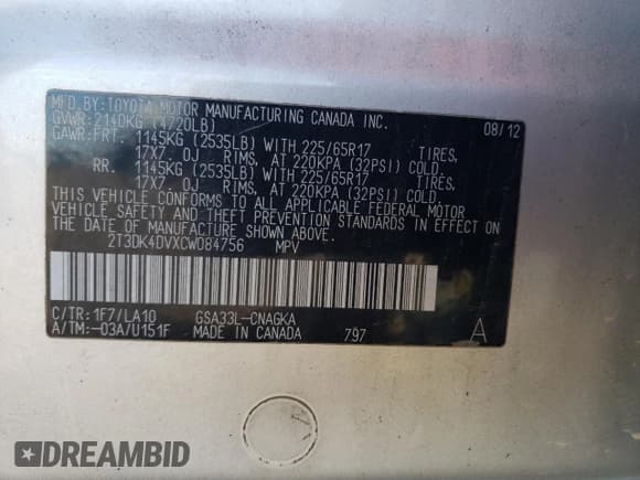 ✅ 2012 Toyota RAV4 Limited • VIN: 2T3DK4DVXCW084756 • Лот: 82643955. Опубликован ранее на Copart с пробегом 131 919 миль. Бесплатный доступ к архиву аукционных продаж из США и подробный отчёт об истории автомобиля на DreamBid. Изображение 12.