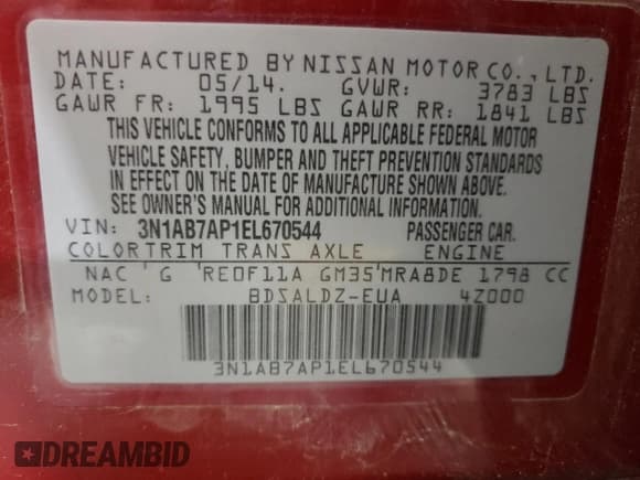 ✅ 2014 Nissan Sentra S • VIN: 3N1AB7AP1EL670544 • Lot: 92652805. Listed on Copart with 122,127 mi. Free auction sales archive from the USA and detailed vehicle history report at DreamBid. Image 12.