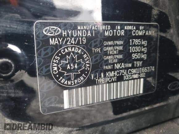 ✅ 2019 Hyundai Ioniq SEL • VIN: KMHC75LC9KU166374 • Lot: 92054365. Listed on Copart with 78,554 mi. Free auction sales archive from the USA and detailed vehicle history report at DreamBid. Image 13.