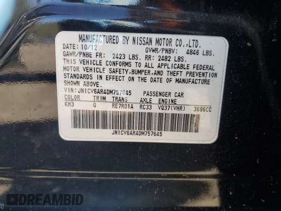 ✅ 2013 Infiniti G37 x • VIN: JN1CV6AR4DM757645 • Lot: 82268165. Listed on Copart with Not provided. Free auction sales archive from the USA and detailed vehicle history report at DreamBid. Image 12.