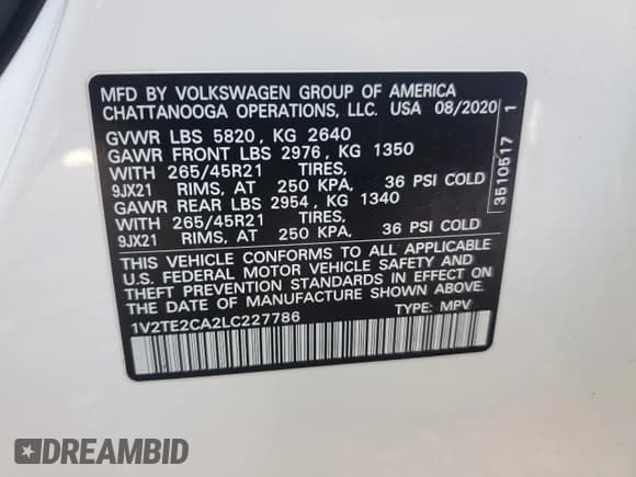 ✅ 2020 Volkswagen Atlas SEL Premium R-Line • VIN: 1V2TE2CA2LC227786 • Лот: 51615995. Опубликован ранее на Copart с пробегом 131 519 миль. Бесплатный доступ к архиву аукционных продаж из США и подробный отчёт об истории автомобиля на DreamBid. Изображение 12.