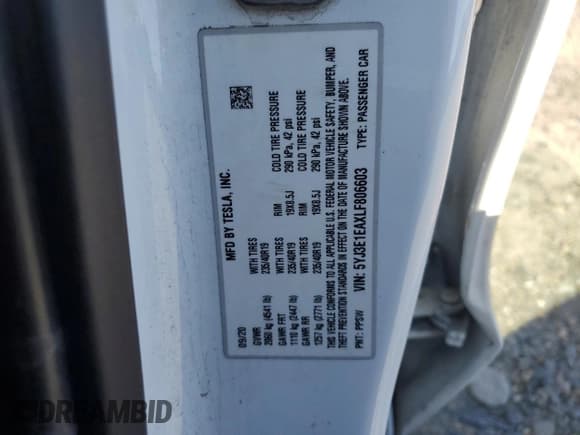 ✅ 2020 Tesla Model 3 Standard Range Plus • VIN: 5YJ3E1EAXLF806603 • Lot: 87305155. Listed on Copart with 84,335 mi. Free auction sales archive from the USA and detailed vehicle history report at DreamBid. Image 12.