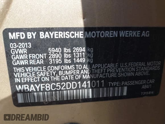 ✅ 2013 BMW 7 Series 750Li xDrive • VIN: WBAYF8C52DD141011 • Lot: 43241297. Listed on IAAI with 183,579 mi. Free auction sales archive from the USA and detailed vehicle history report at DreamBid. Image 9.