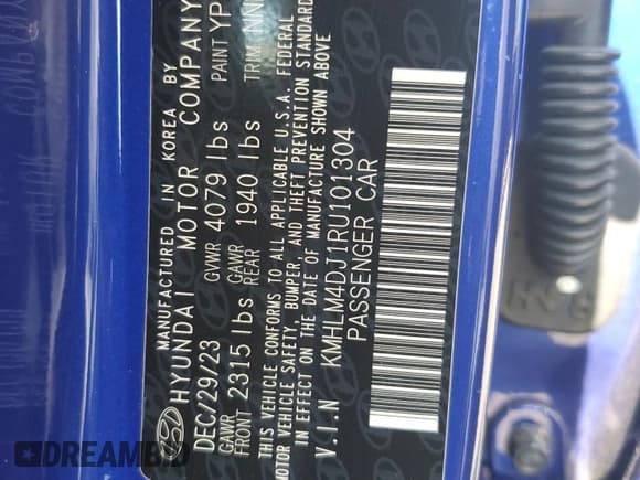 ✅ 2024 Hyundai Elantra Blue • VIN: KMHLM4DJ1RU101304 • Lot: 80070155. Listed on Copart with 117,202 mi. Free auction sales archive from the USA and detailed vehicle history report at DreamBid. Image 12.