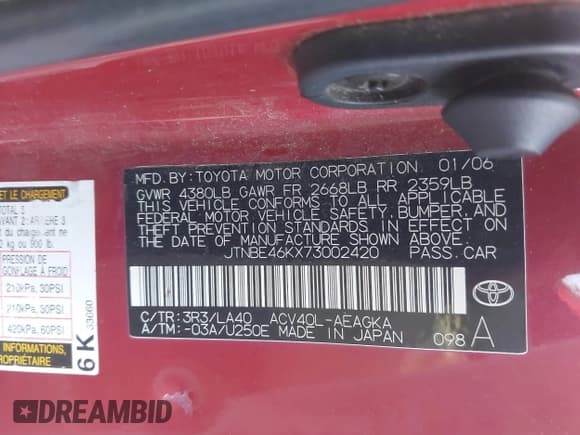 ✅ 2007 Toyota Camry LE • VIN: JTNBE46KX73002420 • Lot: 43701505. Wystawiony na IAAI z przebiegiem 191 799 mil. Bezpłatny archiwum sprzedaży aukcyjnych z USA i szczegółowy raport historii pojazdu na DreamBid. Zdjęcie 9.