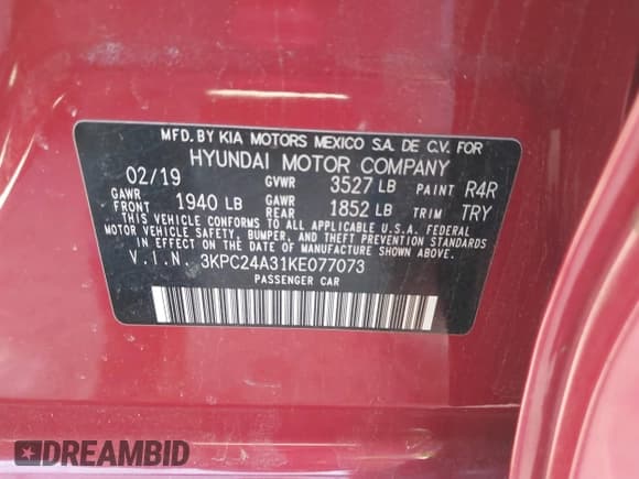 ✅ 2019 Hyundai Accent SE • VIN: 3KPC24A31KE077073 • Лот: 42048683. Опубликован ранее на IAAI с пробегом 107 428 миль. Бесплатный доступ к архиву аукционных продаж из США и подробный отчёт об истории автомобиля на DreamBid. Изображение 9.