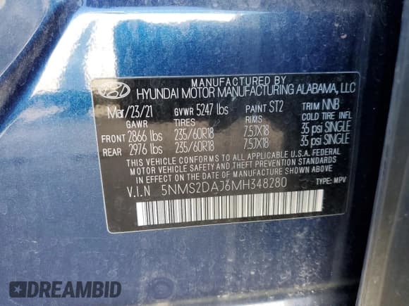 ✅ 2021 Hyundai Santa Fe SEL • VIN: 5NMS2DAJ6MH348280 • Lot: 60771433. Wystawiony na Copart z przebiegiem 58 312 mil. Bezpłatny archiwum sprzedaży aukcyjnych z USA i szczegółowy raport historii pojazdu na DreamBid. Zdjęcie 13.