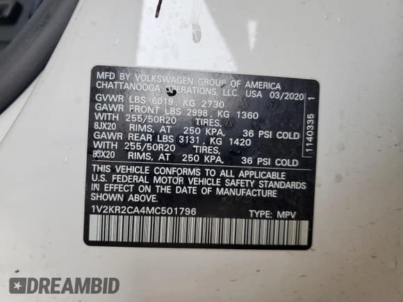 ✅ 2021 Volkswagen Atlas SE • VIN: 1V2KR2CA4MC501796 • Lot: 51067535. Listed on Copart with 58,950 mi. Free auction sales archive from the USA and detailed vehicle history report at DreamBid. Image 14.