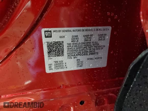 ✅ 2025 Chevrolet Equinox AWD LT • VIN: 3GNAXPEG9SL298673 • Lot: 58717045. Wystawiony na Copart z przebiegiem 392 mil. Bezpłatny archiwum sprzedaży aukcyjnych z USA i szczegółowy raport historii pojazdu na DreamBid. Zdjęcie 13.