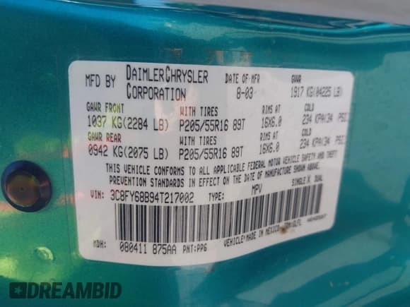 ✅ 2004 Chrysler PT Cruiser Limited • VIN: 3C8FY68B94T217002 • Lot: 43028355. Listed on IAAI with 142,461 mi. Free auction sales archive from the USA and detailed vehicle history report at DreamBid. Image 9.