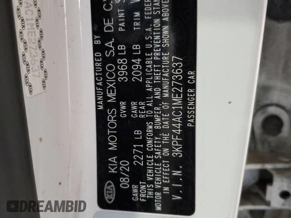 ✅ 2021 Kia Forte GT • VIN: 3KPF44AC1ME273637 • Lot: 80811945. Listed on Copart with 85,555 mi. Free auction sales archive from the USA and detailed vehicle history report at DreamBid. Image 12.