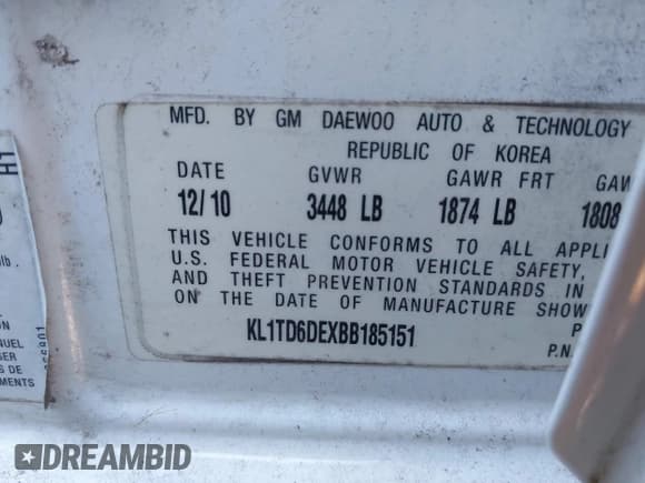 ✅ 2011 Chevrolet Aveo 1LT • VIN: KL1TD6DEXBB185151 • Lot: 43674979. Wystawiony na IAAI z przebiegiem 80 165 mil. Bezpłatny archiwum sprzedaży aukcyjnych z USA i szczegółowy raport historii pojazdu na DreamBid. Zdjęcie 9.