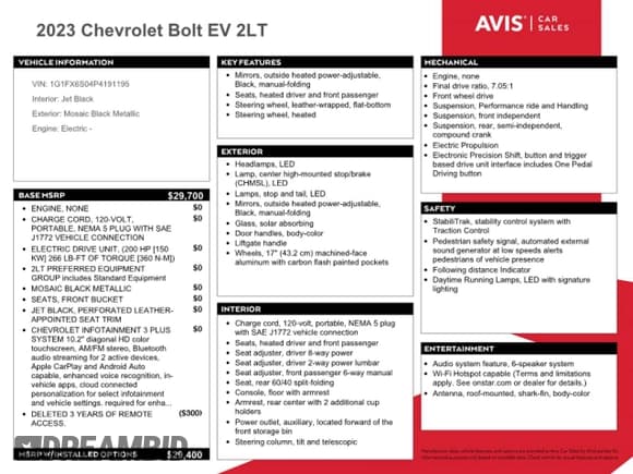 ✅ 2023 Chevrolet Bolt EV 2LT • VIN: 1G1FX6S04P4191195 • Лот: 81144254. Опубликован ранее на Copart с пробегом 27 162 миль. Бесплатный доступ к архиву аукционных продаж из США и подробный отчёт об истории автомобиля на DreamBid. Изображение 13.
