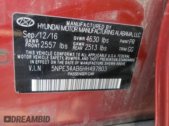 2017 Hyundai Sonata Sport z VIN 5NPE34AB6HH497803, wystawiony jako Copart lot #65416044 z przebiegiem 82 351 mil mil oraz Szkoda całkowita • Salvage title. Historia ofert i sprzedaży dostępna na DreamBid. Obrazek 13.