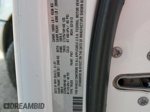 ✅ 2021 Ram 2500 Big Horn • VIN: 3C6UR5DJ8MG554578 • Lot: 55287325. Listed on Copart with 109,879 mi. Free auction sales archive from the USA and detailed vehicle history report at DreamBid. Image 12.