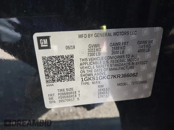 ✅ 2019 GMC Yukon XL SLT • VIN: 1GKS1GKC7KR366062 • Lot: 41485559. Wystawiony na IAAI z przebiegiem 86 290 mil. Bezpłatny archiwum sprzedaży aukcyjnych z USA i szczegółowy raport historii pojazdu na DreamBid. Zdjęcie 9.
