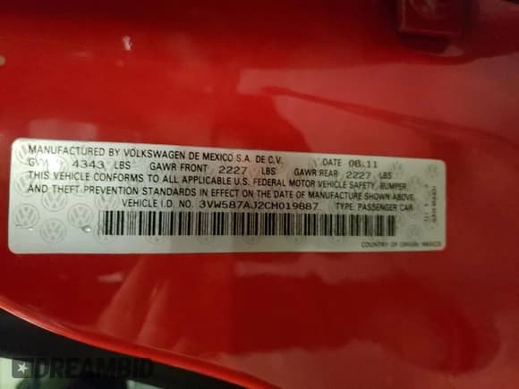 ✅ 2012 Volkswagen Jetta Autobahn • VIN: 3VW587AJ2CM019887 • Lot: 61062975. Listed on Copart with 116,754 mi. Free auction sales archive from the USA and detailed vehicle history report at DreamBid. Image 12.