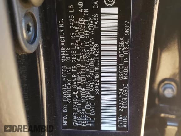 ✅ 2019 Lexus ES 350 • VIN: 58ABZ1B11KU004259 • Лот: 63875842. Опубликован ранее на Copart с пробегом 64 334 миль. Бесплатный доступ к архиву аукционных продаж из США и подробный отчёт об истории автомобиля на DreamBid. Изображение 10.