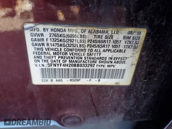 2011 Honda Pilot LX with VIN 5FNYF4H20BB033292, listed as a Copart auction lot 91013215 with 144,686 mi miles and Clean title. Bid and sale history available at DreamBid. Image 13.