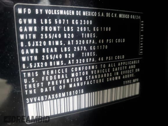 ✅ 2024 Volkswagen Tiguan SEL R-Line • VIN: 3VV4B7AX6RM181018 • Lot: 81213725. Listed on Copart with 10,016 mi. Free auction sales archive from the USA and detailed vehicle history report at DreamBid. Image 14.