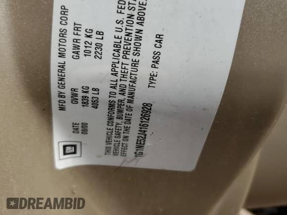 2001 Chevrolet Malibu LS z VIN 1G1NE52J416126928, wystawiony jako Copart lot #46876715 z przebiegiem 79 241 mil mil oraz Czysty tytuł • Clean title. Historia ofert i sprzedaży dostępna na DreamBid. Obrazek 12.