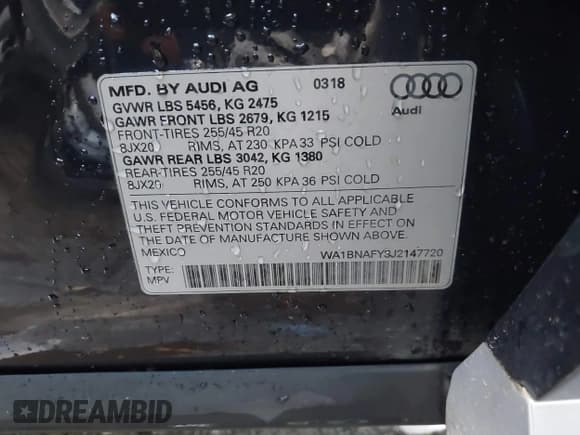 ✅ 2018 Audi Q5 Premium Plus • VIN: WA1BNAFY3J2147720 • Lot: 43550281. Listed on IAAI with 46,390 mi. Free auction sales archive from the USA and detailed vehicle history report at DreamBid. Image 9.