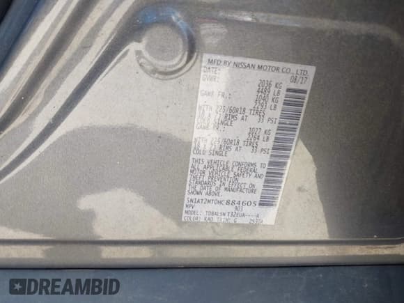 ✅ 2017 Nissan Rogue SL • VIN: 5N1AT2MT0HC884605 • Lot: 42080330. Listed on IAAI with 85,736 mi. Free auction sales archive from the USA and detailed vehicle history report at DreamBid. Image 9.