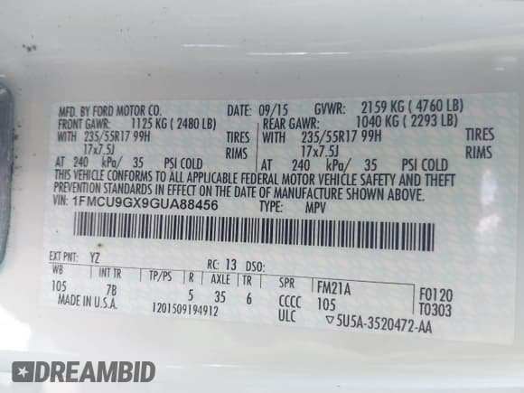 ✅ 2016 Ford Escape SE • VIN: 1FMCU9GX9GUA88456 • Лот: 43534847. Опубликован ранее на IAAI с пробегом 102 856 миль. Бесплатный доступ к архиву аукционных продаж из США и подробный отчёт об истории автомобиля на DreamBid. Изображение 9.