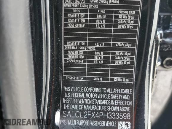 ✅ 2023 Land Rover Discovery Sport SE R-Dynamic • VIN: SALCL2FX4PH333598 • Lot: 52293655. Listed on Copart with 15,307 mi. Free auction sales archive from the USA and detailed vehicle history report at DreamBid. Image 16.