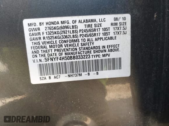 ✅ 2011 Honda Pilot EX-L • VIN: 5FNYF4H50BB033223 • Лот: 43642112. Опубликован ранее на IAAI с пробегом 144 237 миль. Бесплатный доступ к архиву аукционных продаж из США и подробный отчёт об истории автомобиля на DreamBid. Изображение 9.