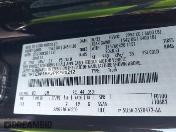 ✅ 2023 Ford F-150 XL • VIN: 1FTEW1EP9PKF60212 • Lot: 43307461. Wystawiony na IAAI z przebiegiem 37 937 mil. Bezpłatny archiwum sprzedaży aukcyjnych z USA i szczegółowy raport historii pojazdu na DreamBid. Zdjęcie 9.