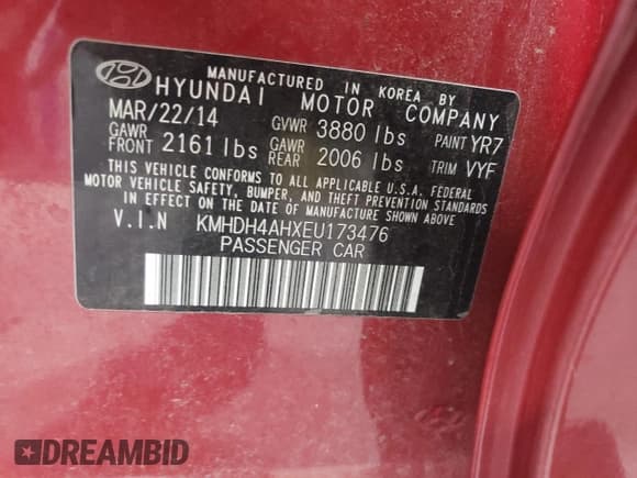 ✅ 2014 Hyundai Elantra Sport • VIN: KMHDH4AHXEU173476 • Lot: 85300695. Listed on Copart with 159,385 mi. Free auction sales archive from the USA and detailed vehicle history report at DreamBid. Image 13.