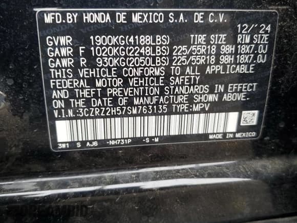 ✅ 2025 Honda HR-V Sport • VIN: 3CZRZ2H57SM763135 • Lot: 93930285. Listed on Copart with 16,873 mi. Free auction sales archive from the USA and detailed vehicle history report at DreamBid. Image 13.