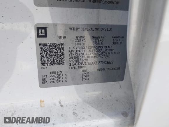 ✅ 2020 Chevrolet Silverado 1500 LT • VIN: 1GCRWCEDXLZ341683 • Lot: 43184472. Wystawiony na IAAI z przebiegiem 52 810 mil. Bezpłatny archiwum sprzedaży aukcyjnych z USA i szczegółowy raport historii pojazdu na DreamBid. Zdjęcie 9.