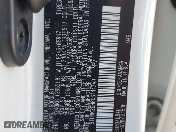 ✅ 2012 Toyota Highlander • VIN: 5TDBK3EH6CS114749 • Lot: 82207185. Listed on Copart with 152,001 mi. Free auction sales archive from the USA and detailed vehicle history report at DreamBid. Image 12.