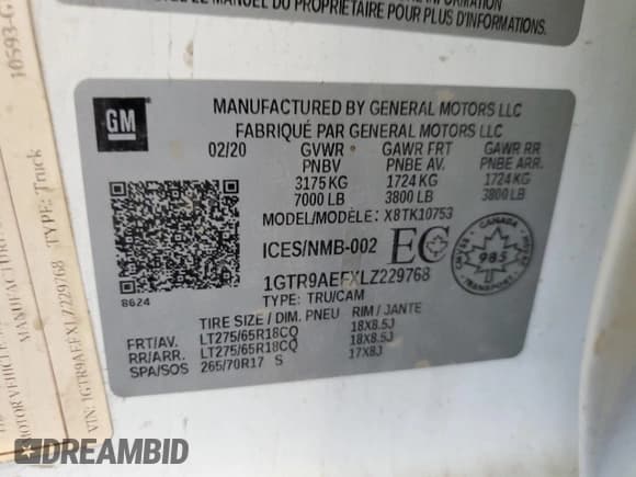 ✅ 2020 GMC Sierra 1500 • VIN: 1GTR9AEFXLZ229768 • Лот: 80072765. Опубликован ранее на Copart с пробегом 72 902 миль. Бесплатный доступ к архиву аукционных продаж из США и подробный отчёт об истории автомобиля на DreamBid. Изображение 12.