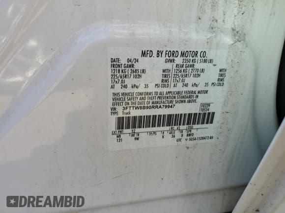 ✅ 2024 Ford Maverick XL • VIN: 3FTTW8B90RRA79947 • Лот: 84373945. Опубликован ранее на Copart с пробегом 14 501 миль. Бесплатный доступ к архиву аукционных продаж из США и подробный отчёт об истории автомобиля на DreamBid. Изображение 12.