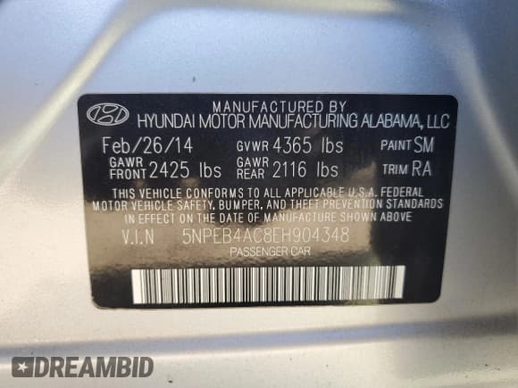 ✅ 2014 Hyundai Sonata GLS • VIN: 5NPEB4AC8EH904348 • Lot: 68420334. Listed on Copart with 178,504 mi. Free auction sales archive from the USA and detailed vehicle history report at DreamBid. Image 12.