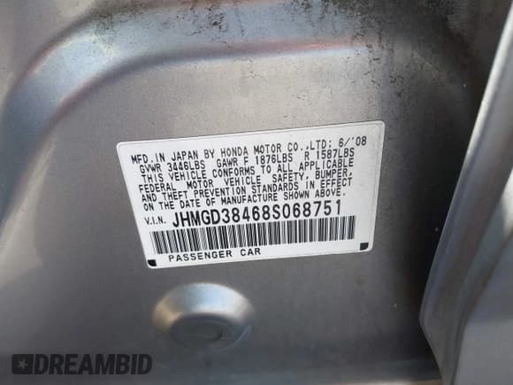 ✅ 2008 Honda Fit • VIN: JHMGD38468S068751 • Lot: 43217639. Wystawiony na IAAI z przebiegiem 157 771 mil. Bezpłatny archiwum sprzedaży aukcyjnych z USA i szczegółowy raport historii pojazdu na DreamBid. Zdjęcie 9.