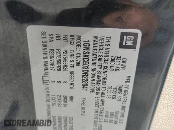 2013 Chevrolet Tahoe LTZ z VIN 1GNSKCE03DR228841, wystawiony jako Copart lot #70942925 z przebiegiem 142 667 mil mil oraz Szkoda całkowita • Salvage title. Historia ofert i sprzedaży dostępna na DreamBid. Obrazek 13.