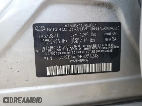 ✅ 2011 Hyundai Sonata GLS • VIN: 5NPEB4AC5BH256348 • Lot: 71362074. Listed on Copart with 128,117 mi. Free auction sales archive from the USA and detailed vehicle history report at DreamBid. Image 12.