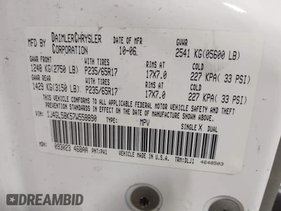 ✅ 2007 Jeep Liberty Limited • VIN: 1J4GL58K57W558890 • Lot: 42613768. Listed on IAAI with 164,858 mi. Free auction sales archive from the USA and detailed vehicle history report at DreamBid. Image 9.