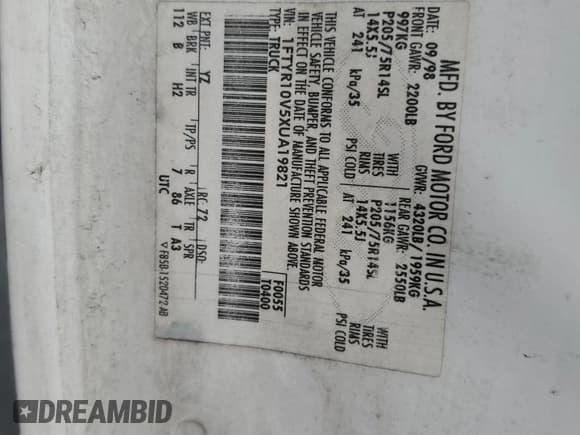 ✅ 1999 Ford Ranger XL • VIN: 1FTYR10V5XUA19821 • Lot: 85002915. Listed on Copart with 160,706 mi. Free auction sales archive from the USA and detailed vehicle history report at DreamBid. Image 12.