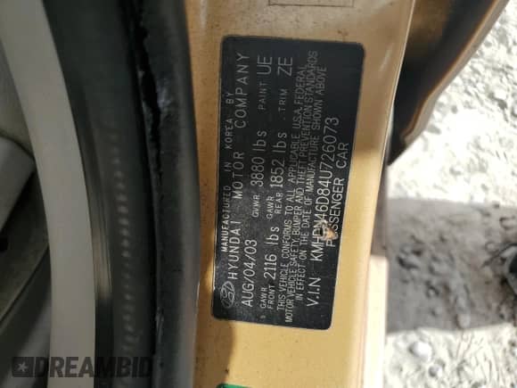 2004 Hyundai Elantra GLS с VIN KMHDN46D84U726073, выставлен на аукционе Copart как лот 86230874 с пробегом 93 569 миль миль и Списание • Salvage title. История ставок и продаж доступна на DreamBid. Изображение 15.