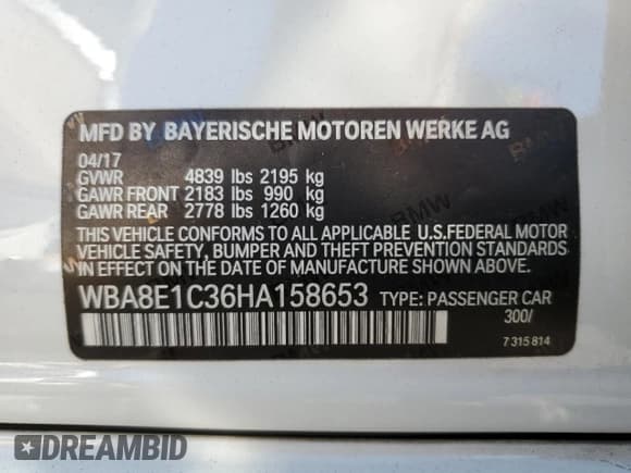 ✅ 2017 BMW 3 Series 330e • VIN: WBA8E1C36HA158653 • Lot: 82712795. Listed on Copart with 61,623 mi. Free auction sales archive from the USA and detailed vehicle history report at DreamBid. Image 12.